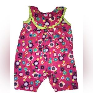 Hanna Andersson pink geometric lime ruffle romper 50 0-3